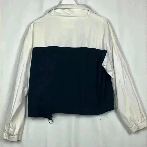 Forever 21 Jacket White/Navy L Striped Color Block Drawstring Neck Zip Up EUC - Picture 10 of 13